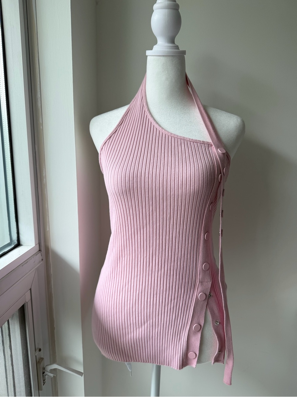 Zara Pink Ribbed Asymmetric Halter Tank - Picture 3 of 5